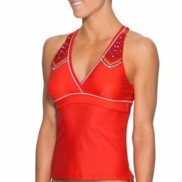 Athleta Cozumel Twist Back Tankini Swim Top in Saffron Red Medium - Picture 8 of 8